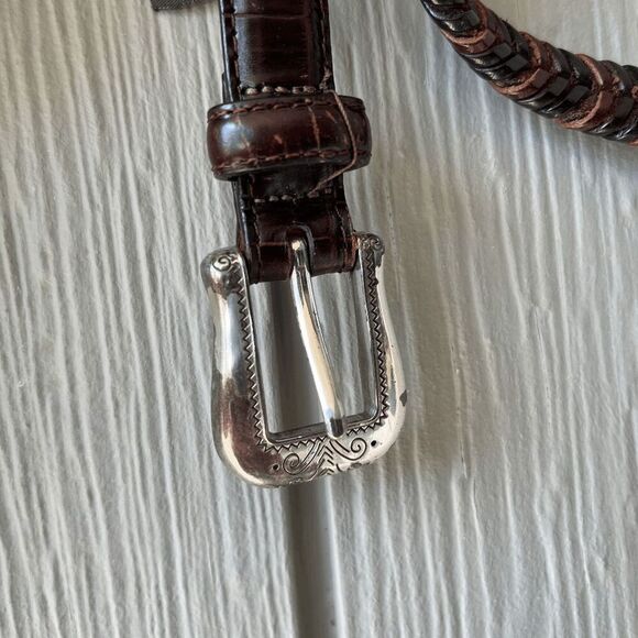Brighton Braided Leather Belt L/34 Brown Croc Embossed w/ Silver Buckle - Picture 6 of 9